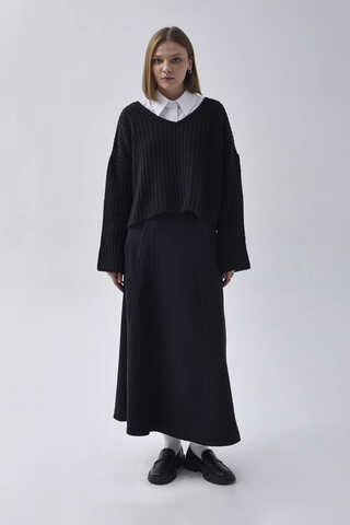 V Yaka Crop Kazak Siyah - 2