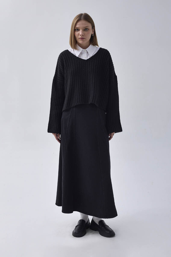 V Yaka Crop Kazak Siyah - 2