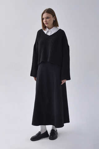 V Yaka Crop Kazak Siyah - 4