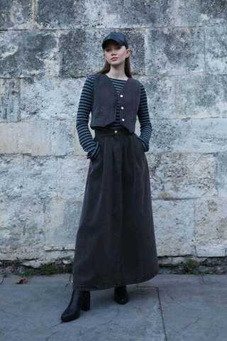 V Yaka Denim Yelek Gri - 3