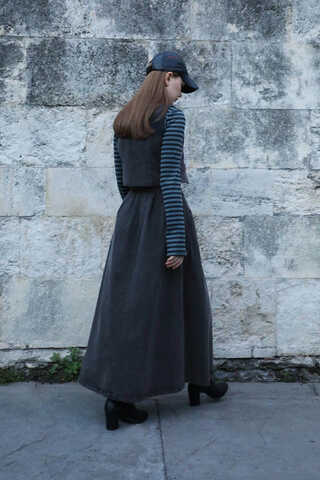 V Yaka Denim Yelek Gri - 6