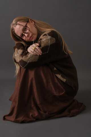 V Yaka Desenli Hırka Kahverengi - 4