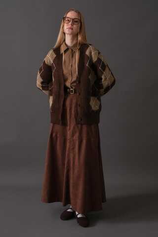 V Yaka Desenli Hırka Kahverengi - 1