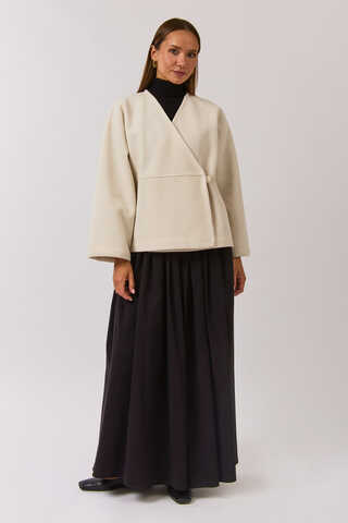 V Yaka Kruvaze Ceket Ekru - 1