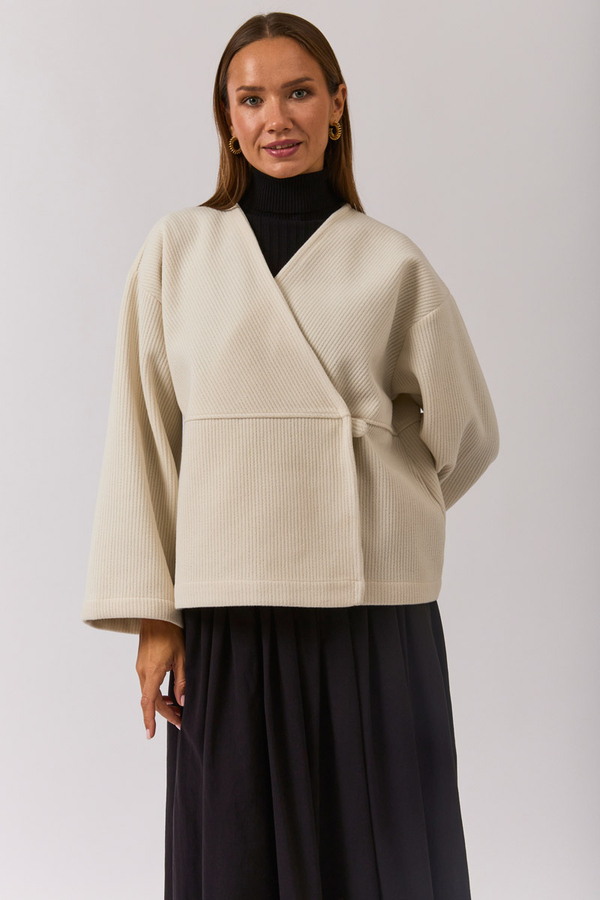 V Yaka Kruvaze Ceket Ekru - 5