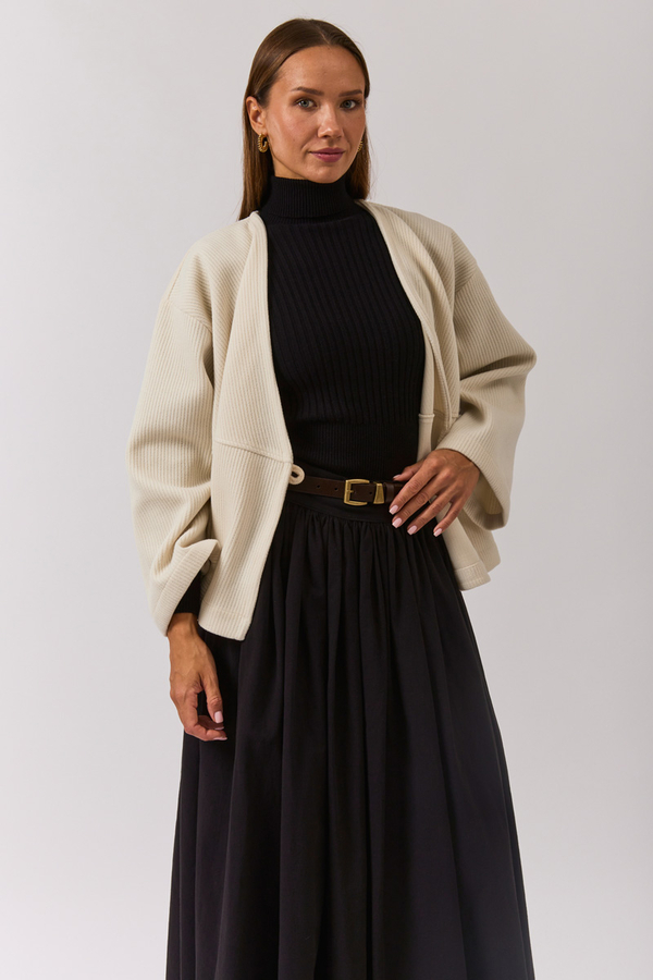 V Yaka Kruvaze Ceket Ekru - 2