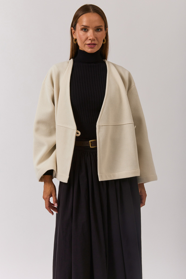 V Yaka Kruvaze Ceket Ekru - 4