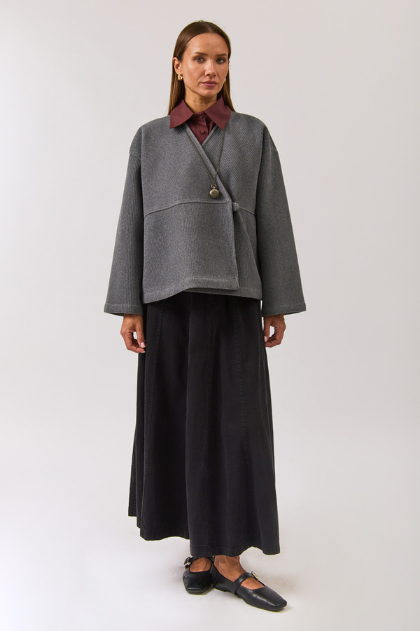 V Yaka Kruvaze Ceket Gri - 2