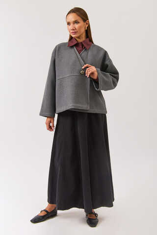 V Yaka Kruvaze Ceket Gri - 3