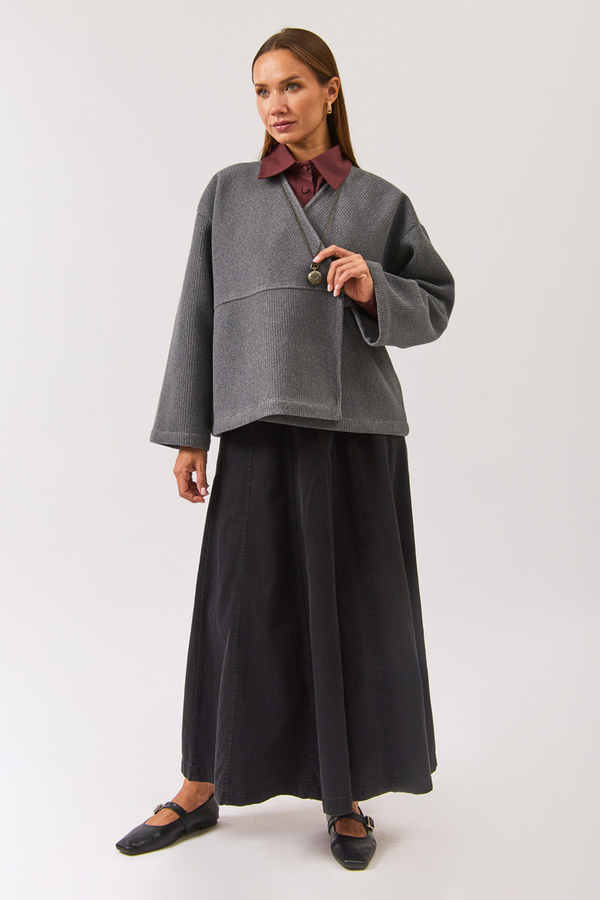 V Yaka Kruvaze Ceket Gri - 3