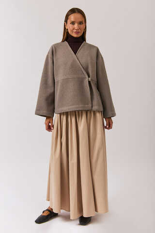 V Yaka Kruvaze Ceket Vizon - 3