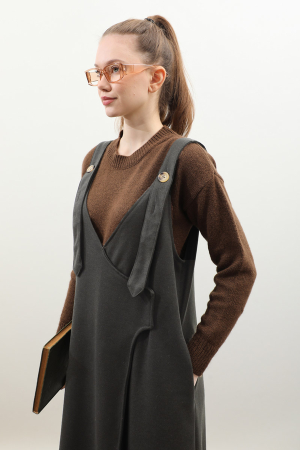 V Yaka Kruvaze Jile Koyu Yeşil - 1