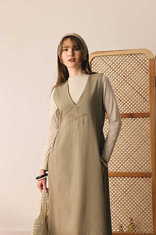 V Yaka Nakışlı Jile Haki - 1