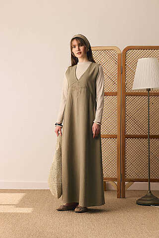 V Yaka Nakışlı Jile Haki - 4