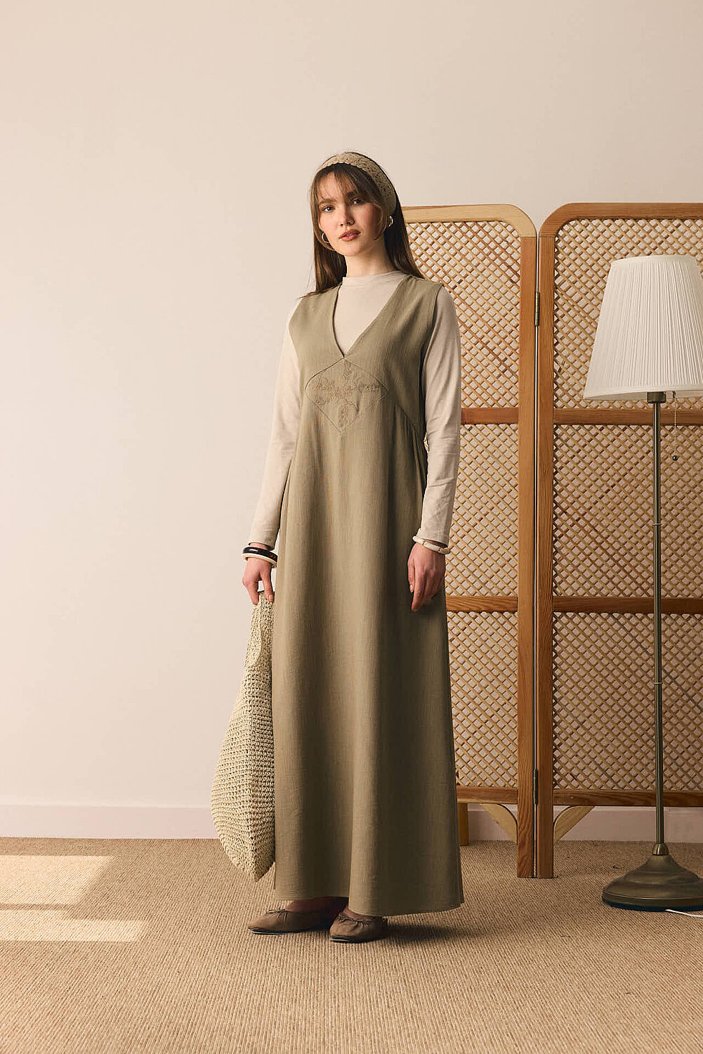 V Yaka Nakışlı Jile Haki - 4