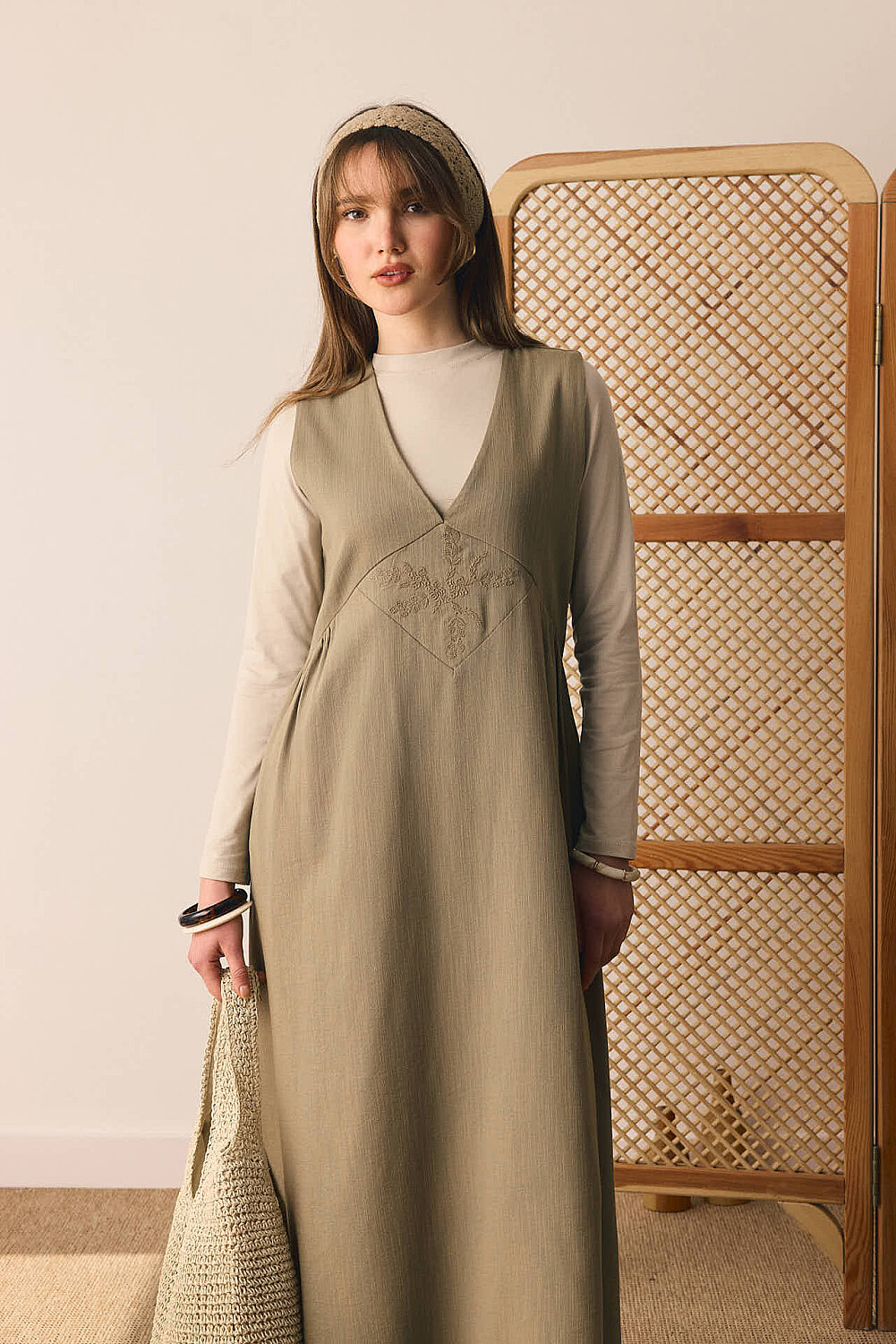 V Yaka Nakışlı Jile Haki - 8