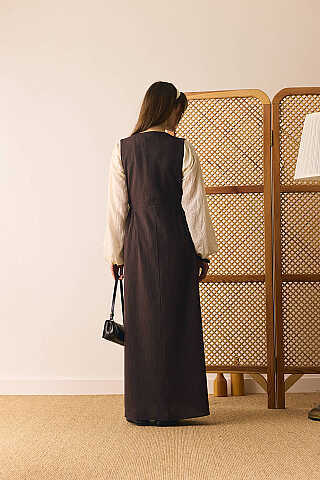 V Yaka Nakışlı Jile Kahverengi - 8