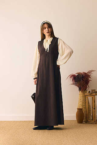 V Yaka Nakışlı Jile Kahverengi - 5