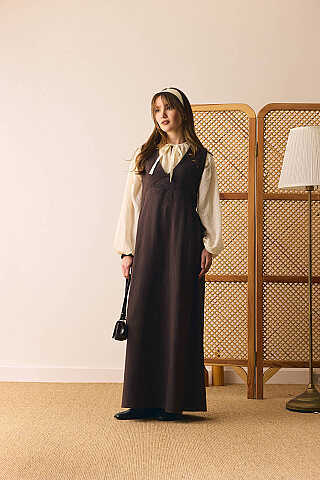 V Yaka Nakışlı Jile Kahverengi - 7