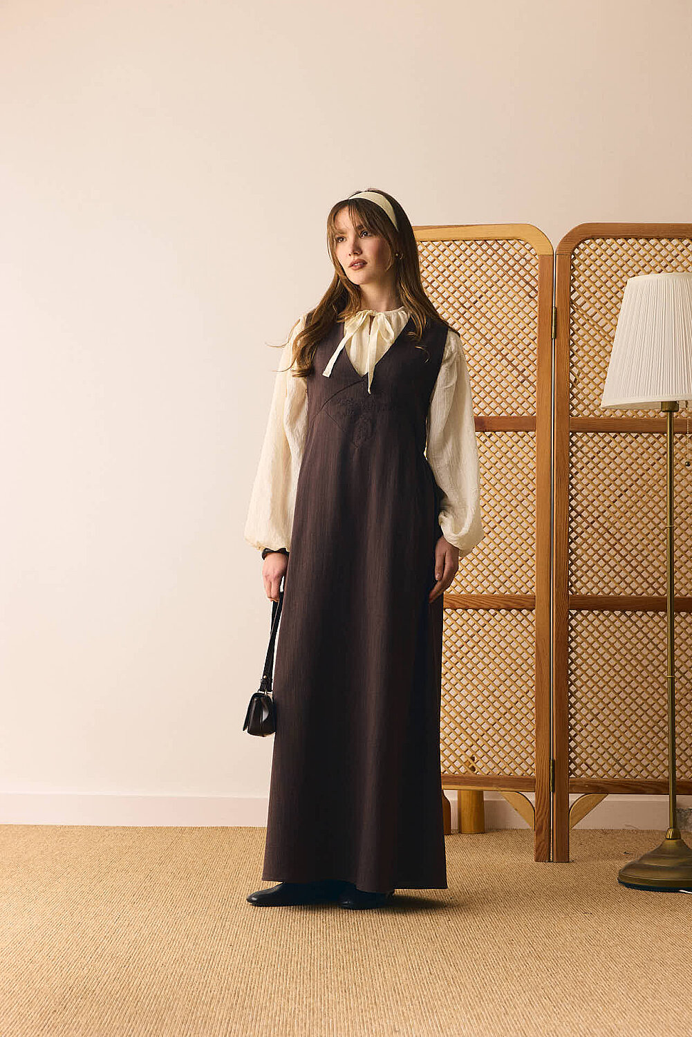 V Yaka Nakışlı Jile Kahverengi - 7