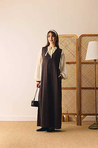 V Yaka Nakışlı Jile Kahverengi - 9