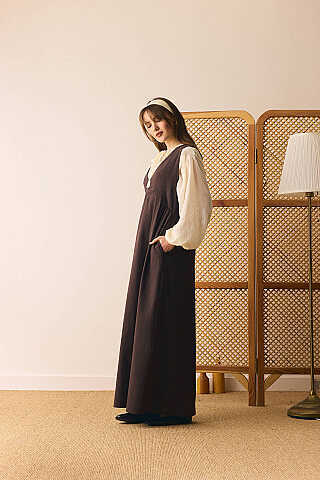 V Yaka Nakışlı Jile Kahverengi - 3