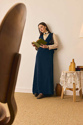 V Yaka Nakışlı Jile Lacivert - 2