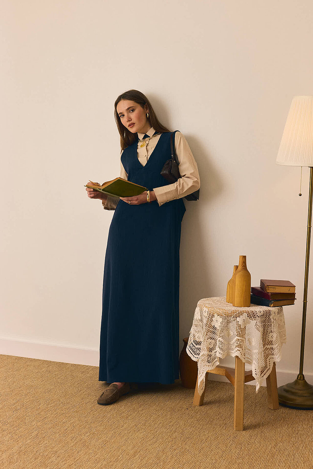 V Yaka Nakışlı Jile Lacivert - 5