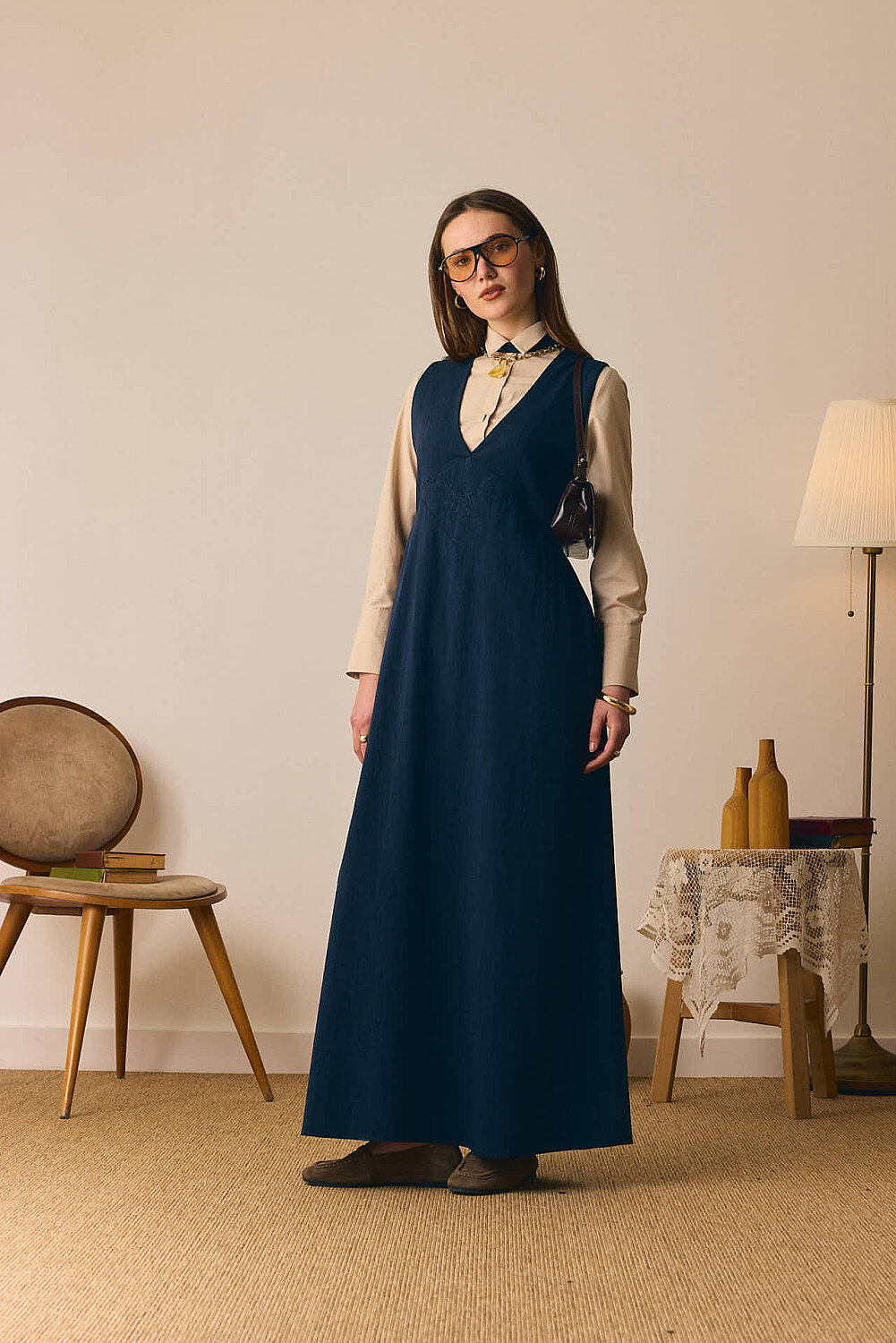 V Yaka Nakışlı Jile Lacivert - 7