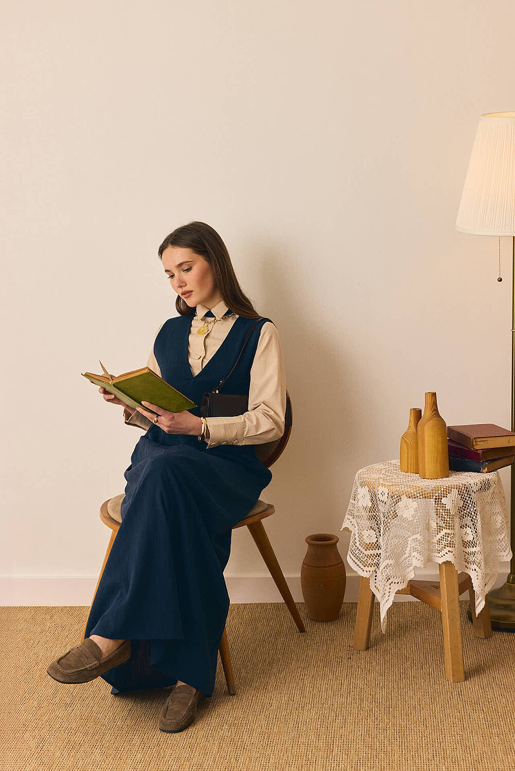 V Yaka Nakışlı Jile Lacivert - 8