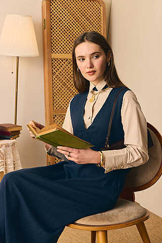 V Yaka Nakışlı Jile Lacivert - 1