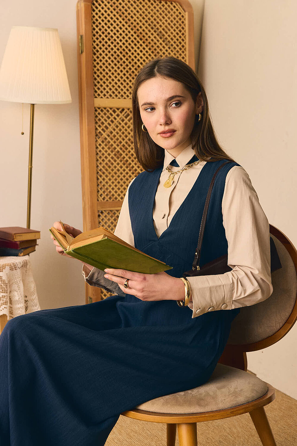 V Yaka Nakışlı Jile Lacivert - 1