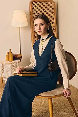 V Yaka Nakışlı Jile Lacivert - 4