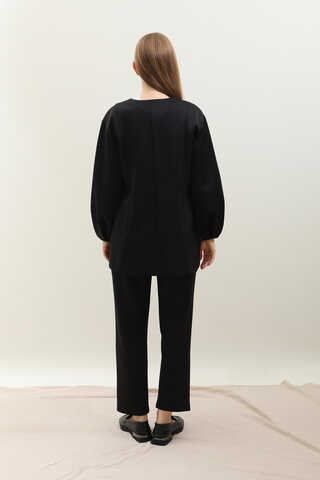 V Yaka Önden Düğmeli Takım Siyah - 7
