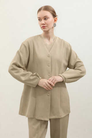 V Yaka Önden Düğmeli Takım Taş - 1