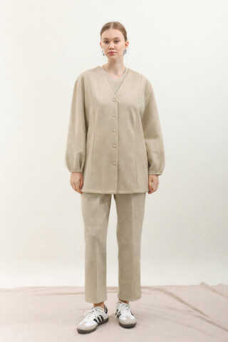 V Yaka Önden Düğmeli Takım Taş - 2