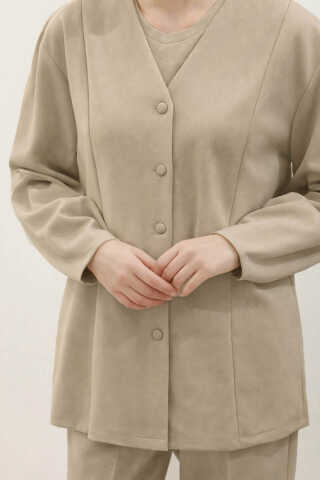 V Yaka Önden Düğmeli Takım Taş - 3