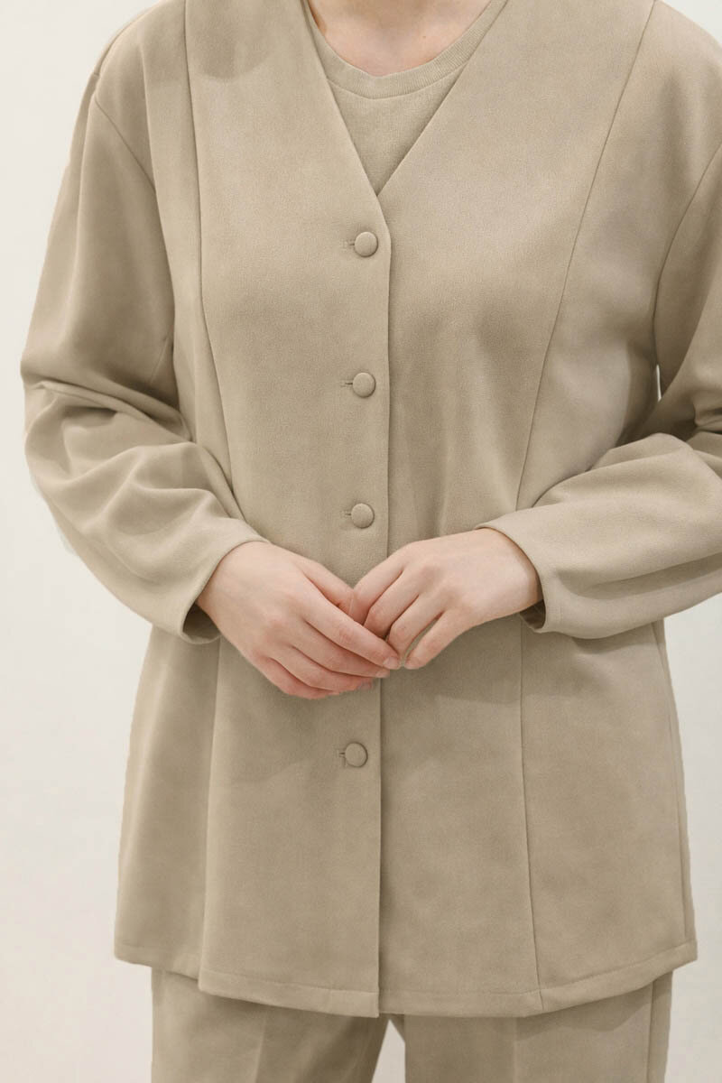 V Yaka Önden Düğmeli Takım Taş - 3