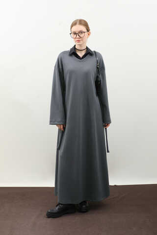 V Yaka Sweat Elbise Antrasit - 2