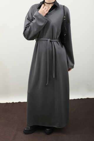 V Yaka Sweat Elbise Antrasit - 7