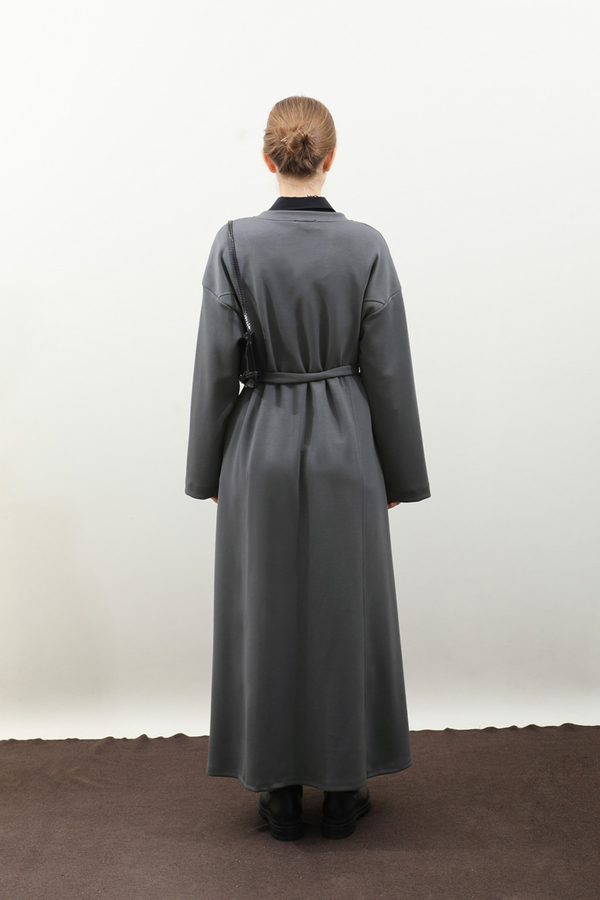 V Yaka Sweat Elbise Antrasit - 12