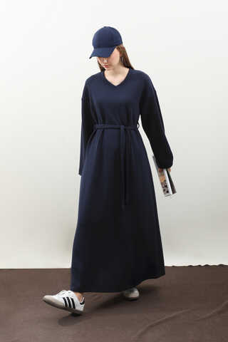 V Yaka Sweat Elbise Lacivert - 4