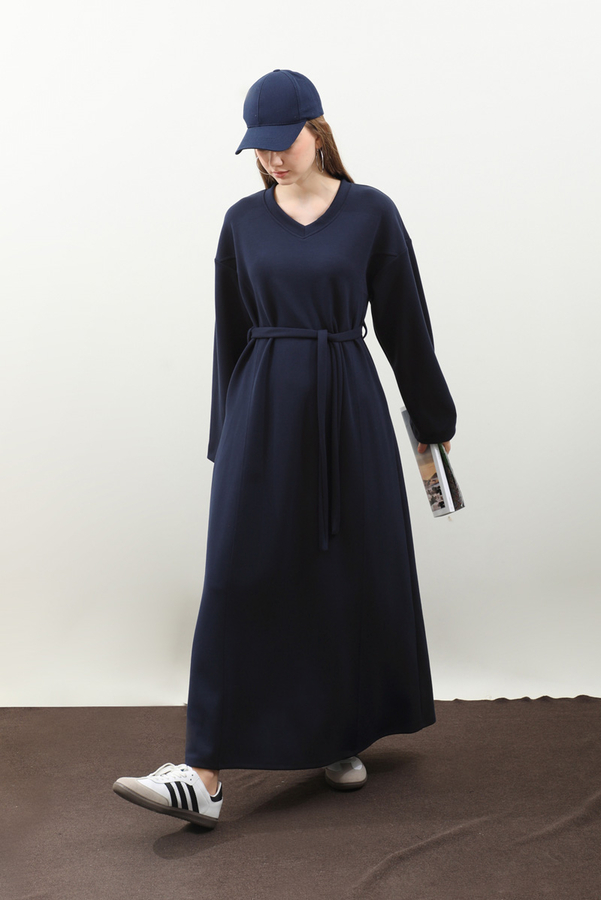 V Yaka Sweat Elbise Lacivert - 4