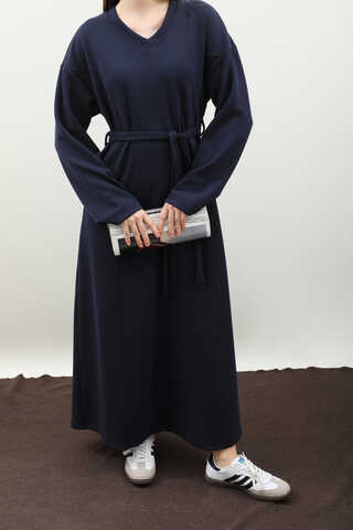 V Yaka Sweat Elbise Lacivert - 5