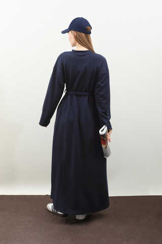 V Yaka Sweat Elbise Lacivert - 7