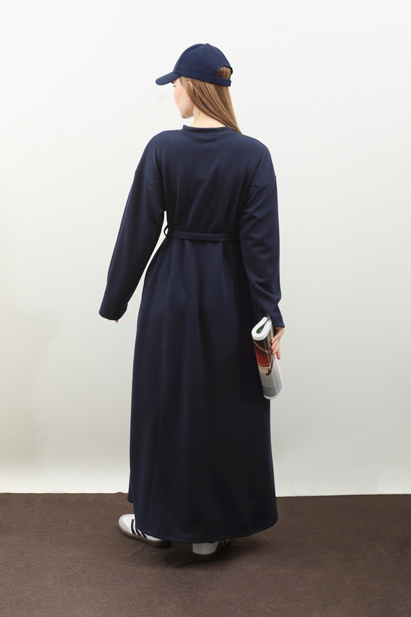 V Yaka Sweat Elbise Lacivert - 7