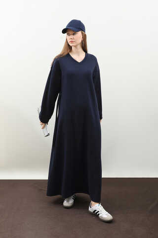 V Yaka Sweat Elbise Lacivert - 2