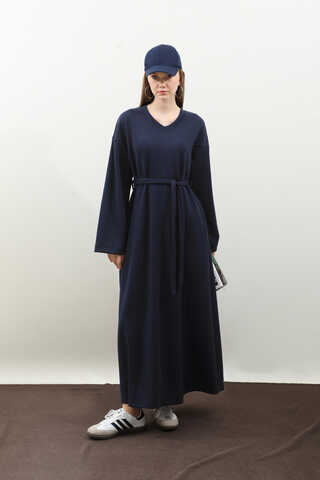 V Yaka Sweat Elbise Lacivert - 3