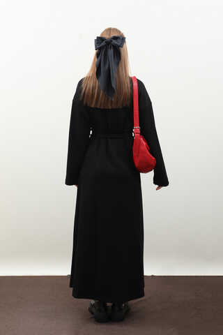 V Yaka Sweat Elbise Siyah - 17