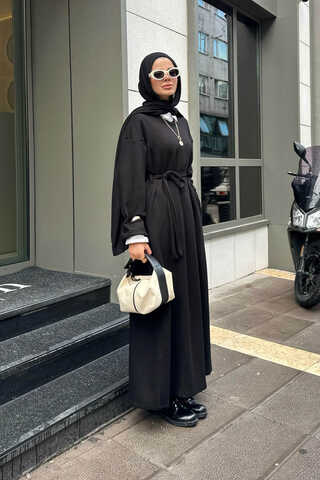 V Yaka Sweat Elbise Siyah - 5